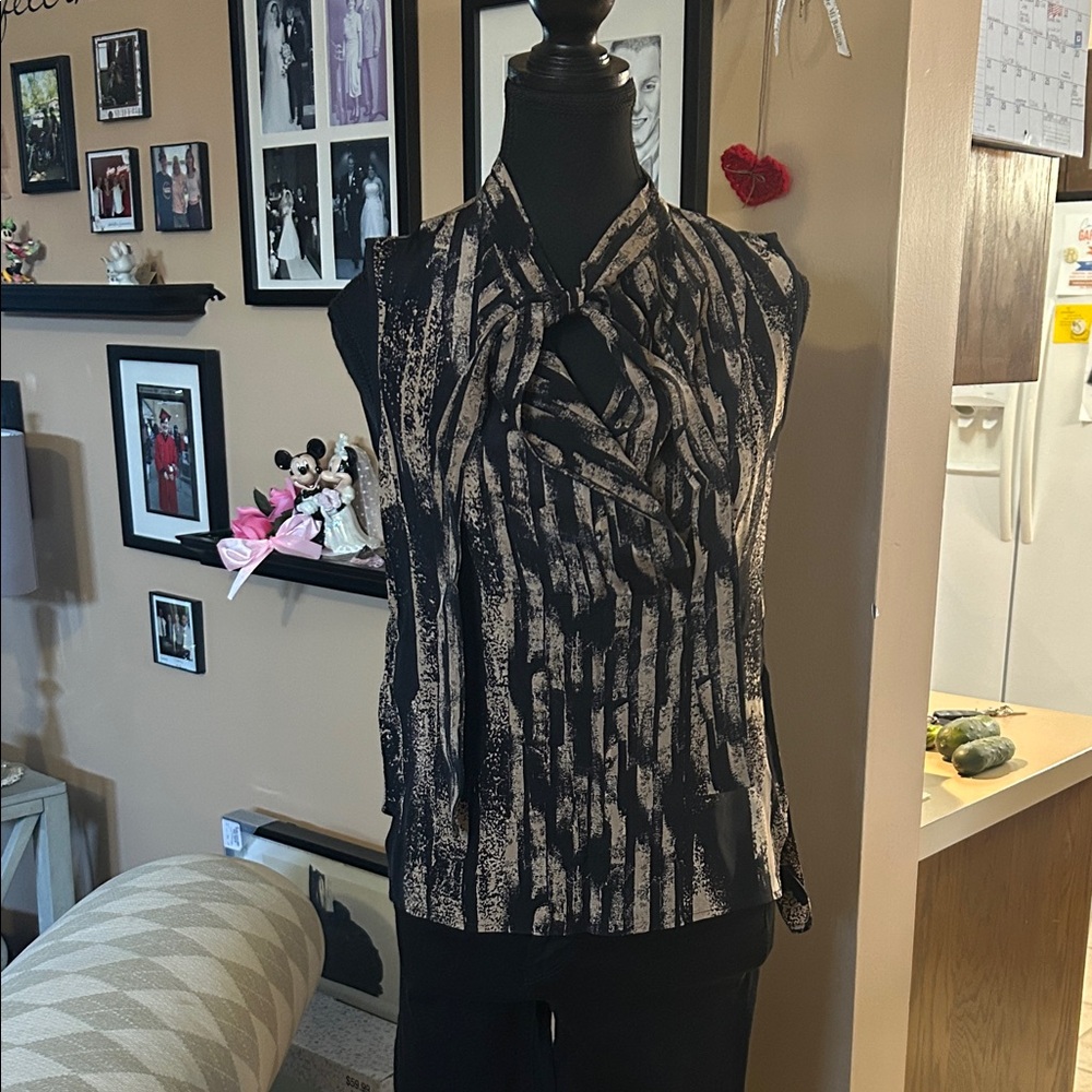 BCBGMaxAzria Black and Cream Striped Blouse